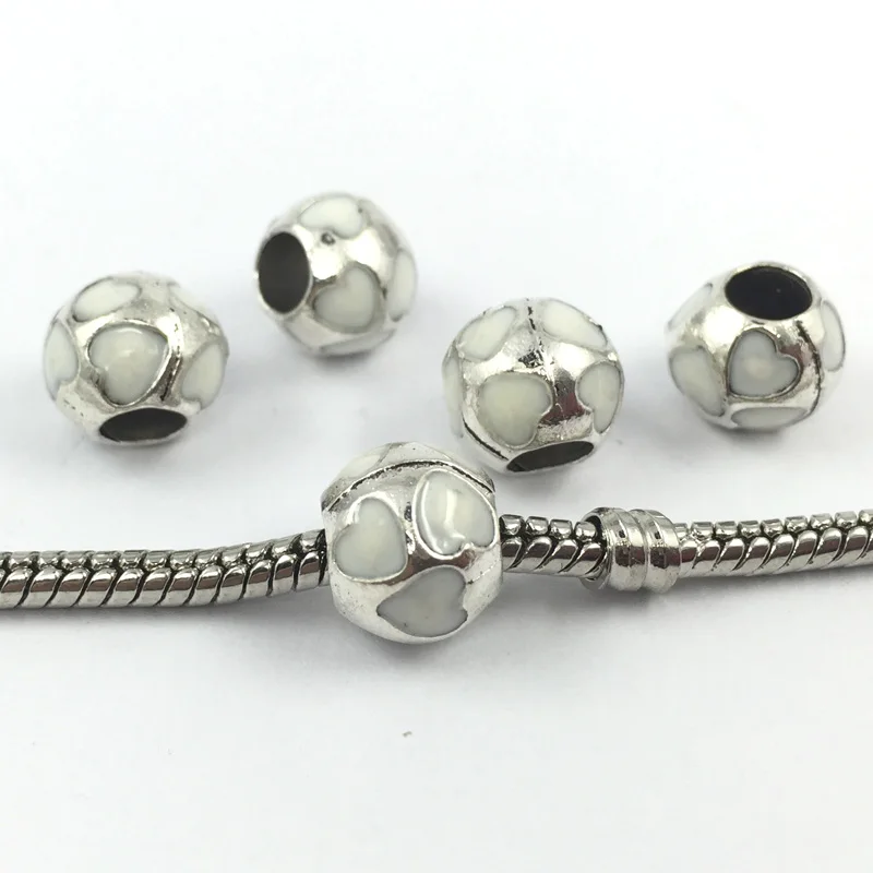 5 шт./лот красочные бусины из сплава с большими отверстиями в форме сердца