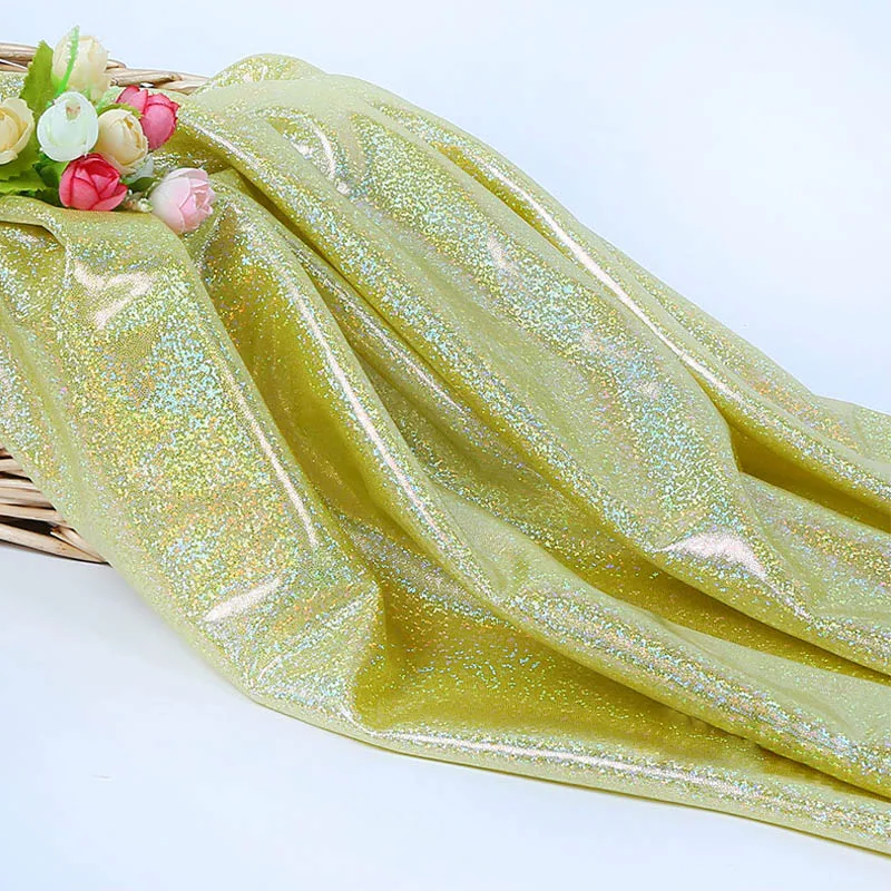Gold yellow Флуоресцентная ткань 50*150 см лазерная 2 способа растягивания трикотажная цветная блестящая ткань сценическая Свадебная декоративная ткань для шитья куклы тильда - Цвет: Gold yellow