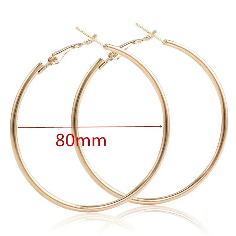 80mm Gold 40 мм 60 мм 70 мм 80 мм большие гладкие Круглые Серьги Brincos Простые Вечерние серьги с круглыми петлями для женщин ювелирные изделия - Окраска металла: 80mm Gold