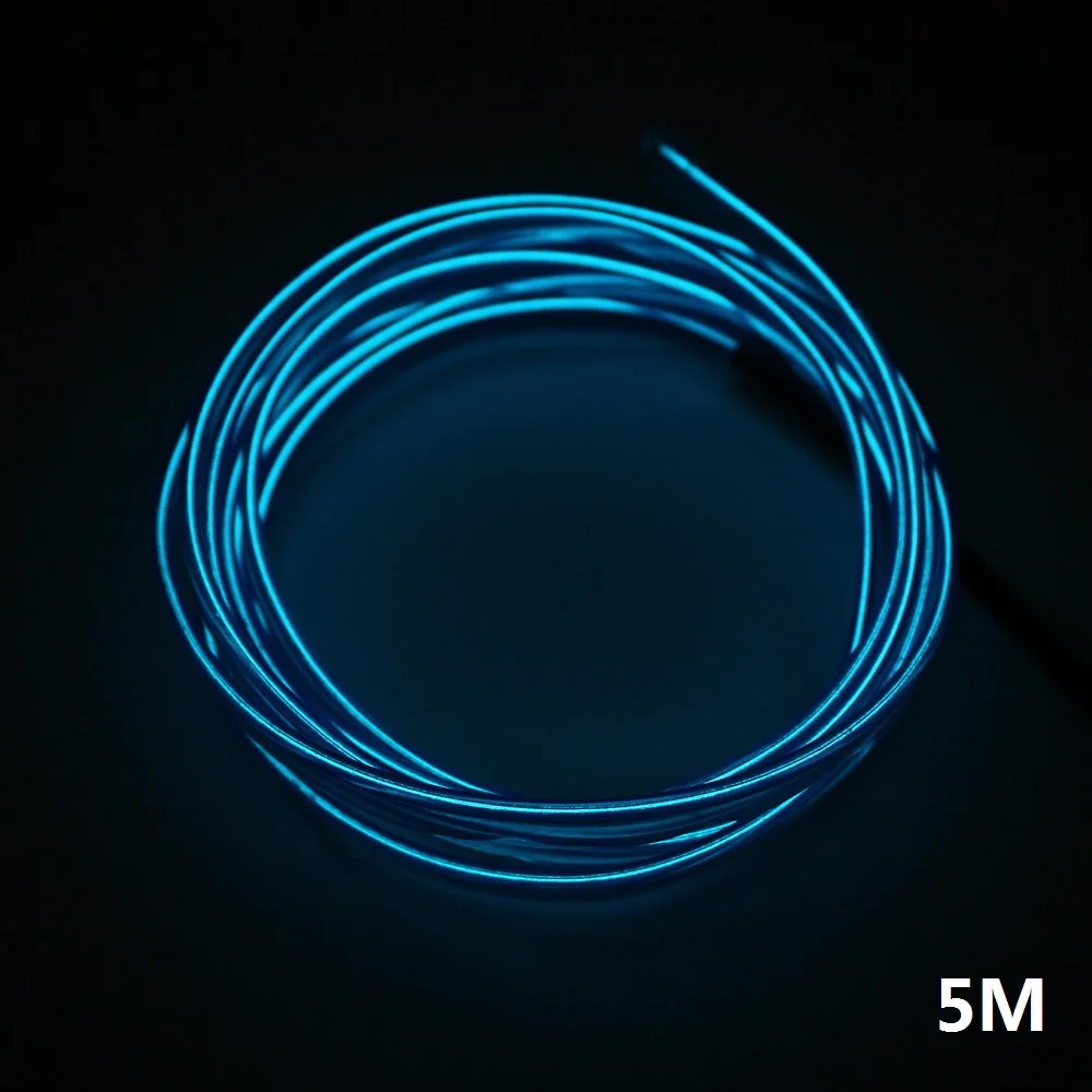 Blue - 5m ANBLUB 1 м, 2 м, 3 м, 5 м, Светодиодная лента, светильник для автомобиля, атмосферная лампа, 12 В, гибкая неоновая веревка, ленточный светильник, автомобильный интерьерный светильник, 10 цветов - Испускаемый цвет: Blue - 5m