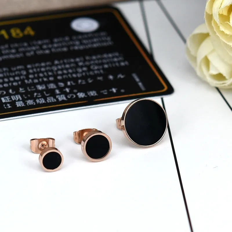 

YUNRUO Classic Black Couple Stud Earring Titanium Steel Rose Gold Color Jewelry Woman Fashion Accessories Gift Free Shipping