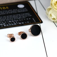 yunruo classic black couple stud earring titanium steel rose gold color jewelry woman fashion accessories gift free shipping
