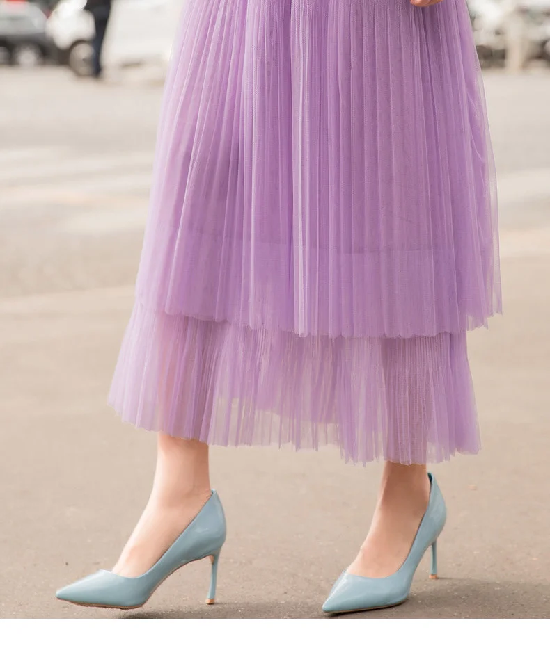 INMAN Spring New Arrival High Waist Slim Retro Literary Double Layer Gauze Women A-line Skirt