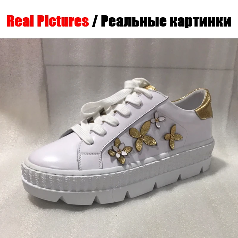 Doratasia/Новинка; брендовая повседневная женская обувь из натуральной кожи на плоской подошве; обувь с цветами; женские белые модные кроссовки на плоской подошве для отдыха