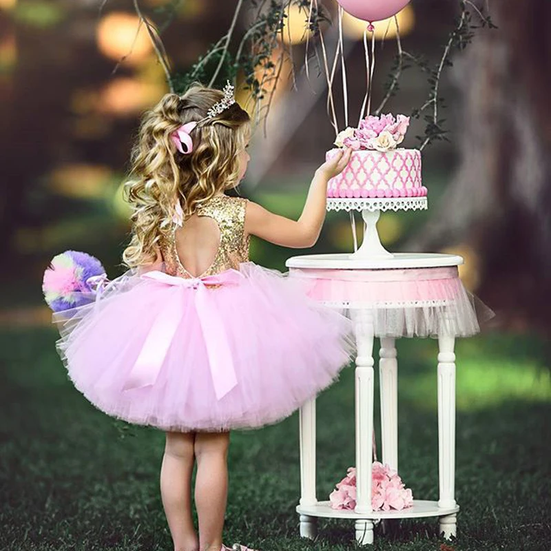 Princess Kids Baby Fancy Wedding Dress Sleeveles Sequins Party For Girl Summer Dresses Birthday Costume Tutu Lace |