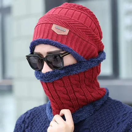 

Men's Winter Hat Fashion Black Hats Thick and Warm and Bonnet Skullies Beanie Soft Knitted Beanies 2pcs Ski Cap and Scarf Unisex
