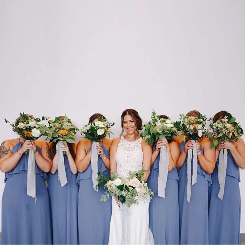 Vestido De Novia длинные синие серые шифоновые платья подружки невесты на бретельках с