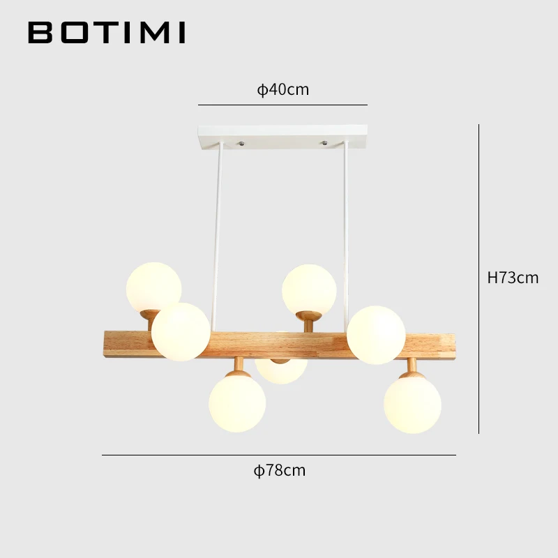 구매 BOTIMI-나무 LED 펜던트 조명, 식당용 7 가지 조명, 광택 유리 전등 갓, 우드 주방 조명, 바 행잉 램프