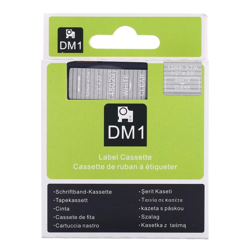 

Great quality White on Clear Label Tape Compatible for DYMO D1 45020 1/2 X 23'