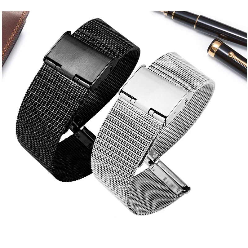

Milanese Watchband Universal Stainless Steel Metal WatchBand Strap Bracelet Black Rose Gold Silver 12 14 16 18 20 22 24mm