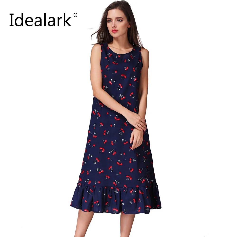 Idealark 100% хлопок Новый 2017 Лето весна Для женщин длинное платье без рукавов