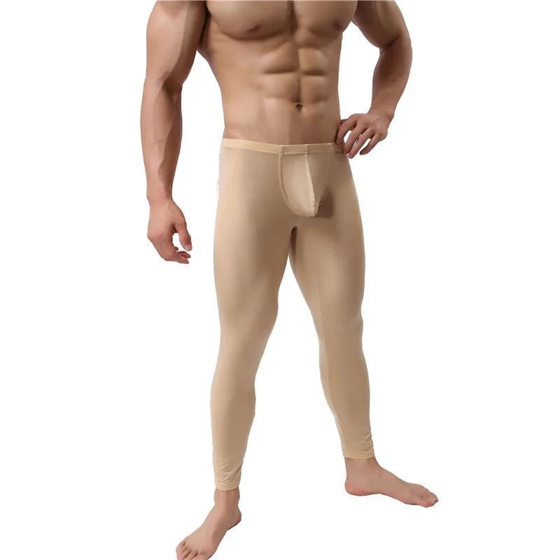 Sexy Long John Men's Ice Silk Thermal Underwear Pants Ultra-Thin Warm Long John Elastic Tights Leggings Sleepwear Pajamas