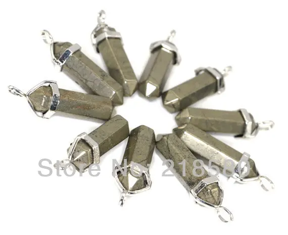 

H-RQP23 Healing Crystal PyriteHexagon Point Pendant Silver or Gold Color