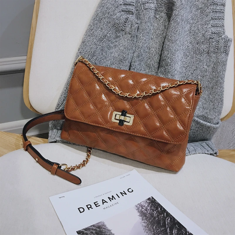 2019 Весенняя Новая модная женская сумка на плечо с цепью ремнем клапаном