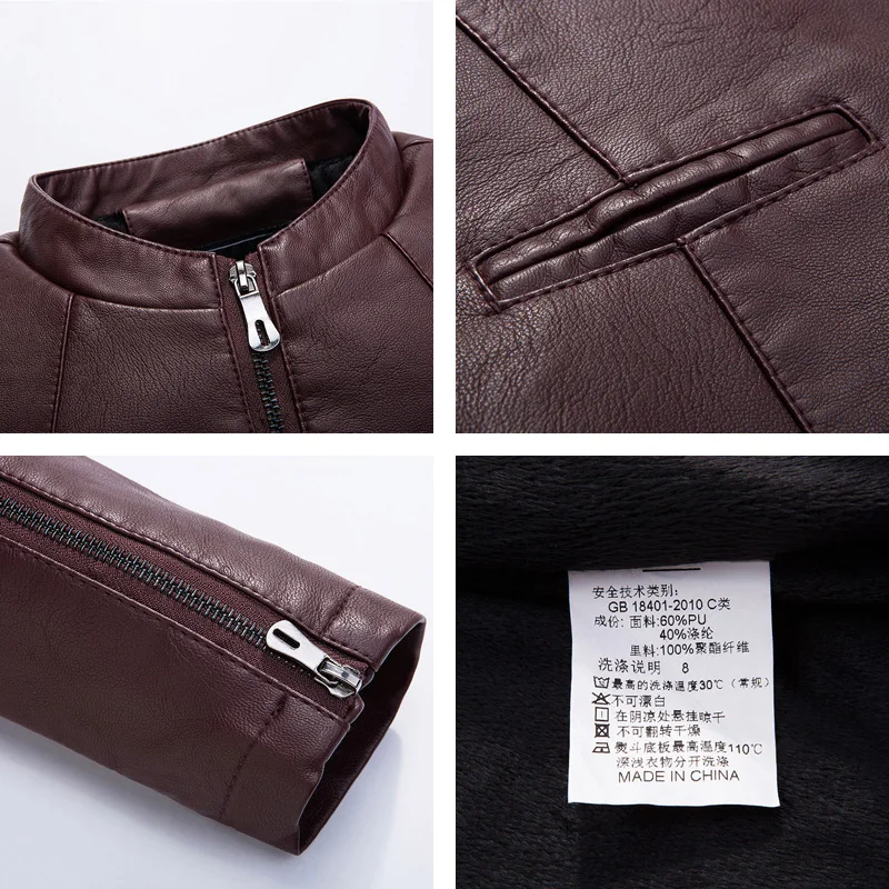 Spring Fall Brand Faux Leather Jacket Men Zipper Short Biker Jacket Slim Fit Stand Collar Bomber Jacket Faux Fur Coat Suede 633