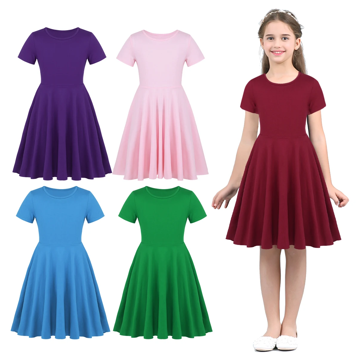 New Arrival Children Kids Girls Flower Girl Dresses Short Sleeves High Waist A Line Formal Party Birthday Clothes | Свадьбы и