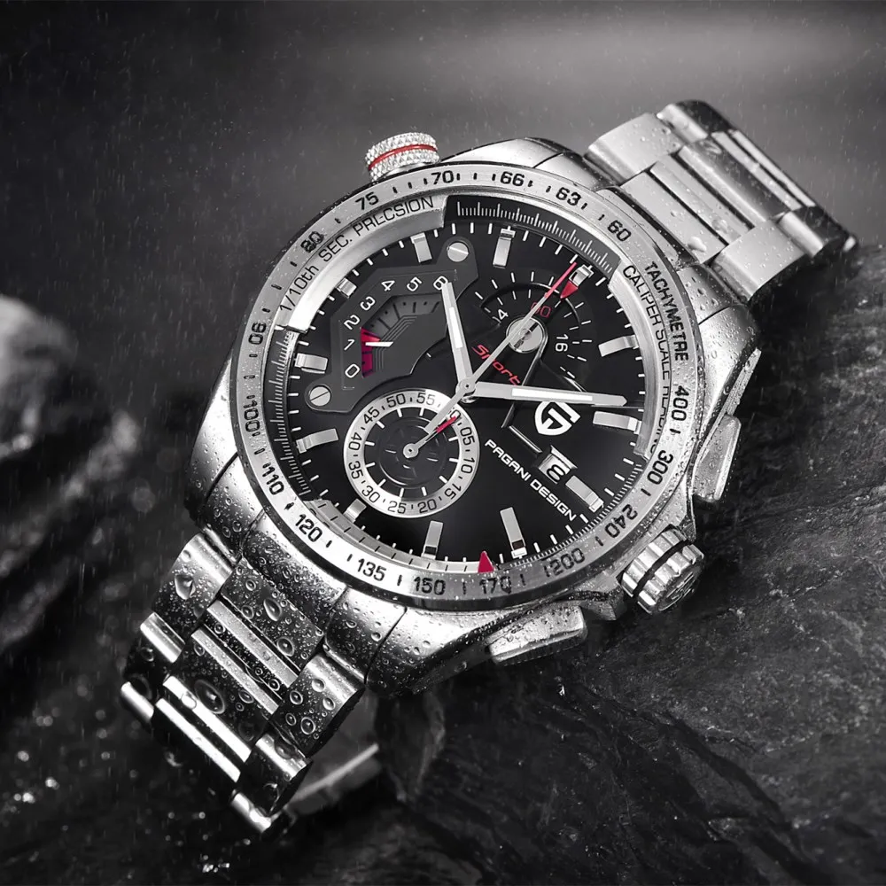 PAGANI Дизайн Роскошные Брендовые Часы Reloj Hombre мужские Хронограф Спортивные полностью Стальные кварцевые черные часы M Relogio Masculino Saat