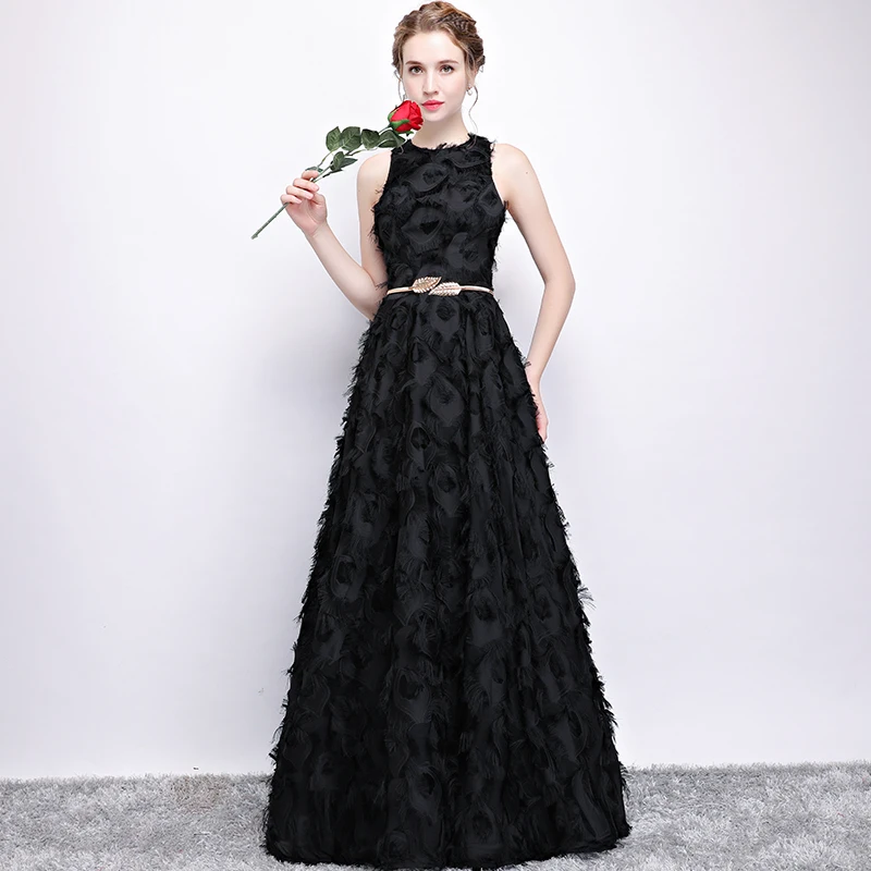 Женское вечернее платье SSYFashion простое черное банкетное без рукавов длиной до
