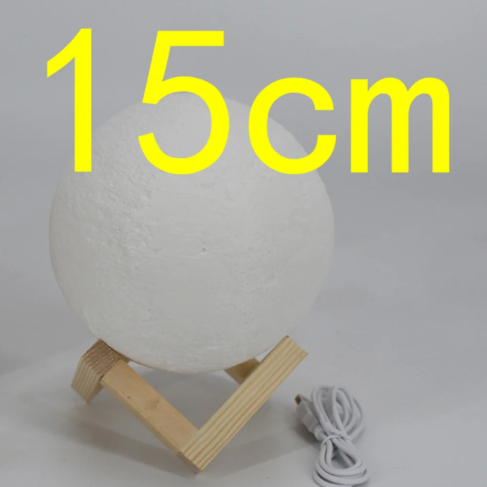 15cm Удобная перезаряжаемая лампа с 3D принтом в виде Луны, 2 цвета, сенсорный выключатель для спальни, книжный шкаф, Ночной светильник, домашний декор, креативный подарок - Испускаемый цвет: 15cm