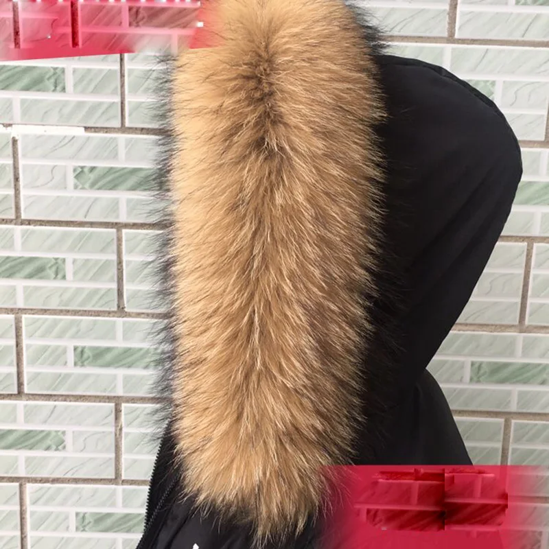 Real Fur Collar For Parkas Coats luxury Warm Natural Raccoon Scarf Women Large Fur Scarves Male Down jacket fur hat 75 70cm