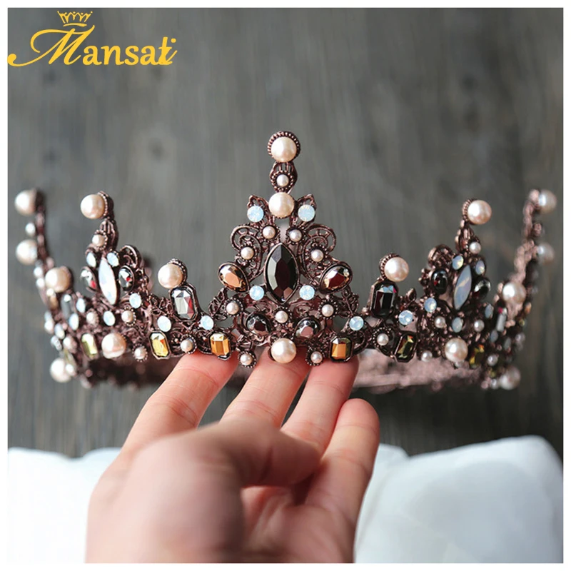 Винтажная диадема королевская тиара круглая европейская свадебная бронзовая