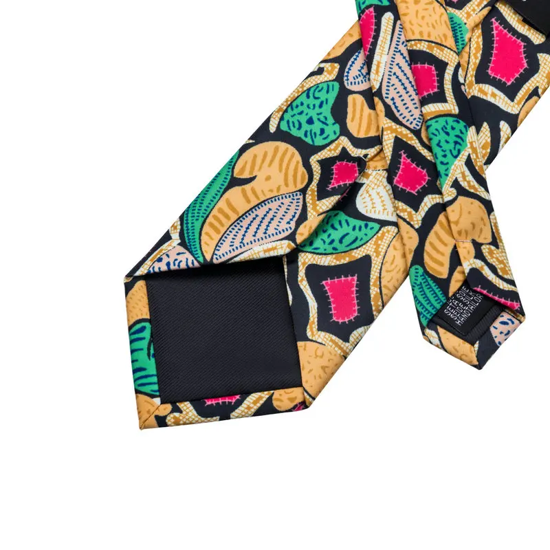 

C-1215 Mens Tie Pocket Square Cufflinks Yellow Green Red Floral Silk Ties For Men Suits Print Neck Ties Sets Gravatas Corbatas