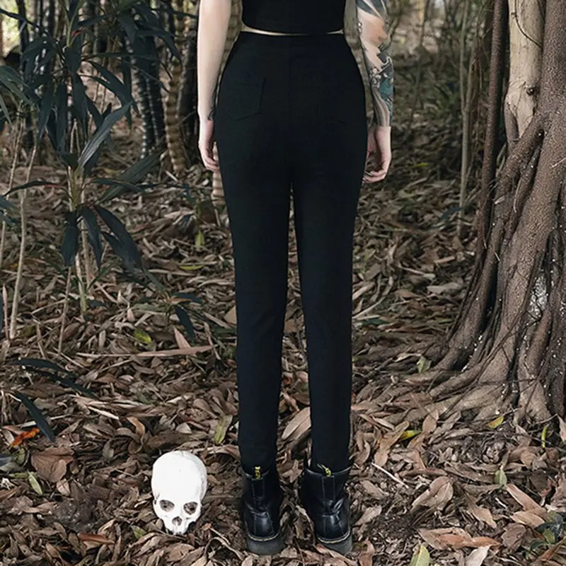 Женские обтягивающие брюки-карандаш Goth повседневные Черные Облегающие брюки в