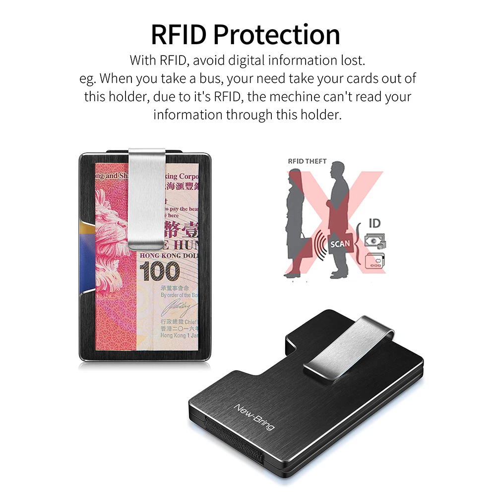 NewBring кредитный держатель для карт металлический с RFID блокировкой Противоугонный
