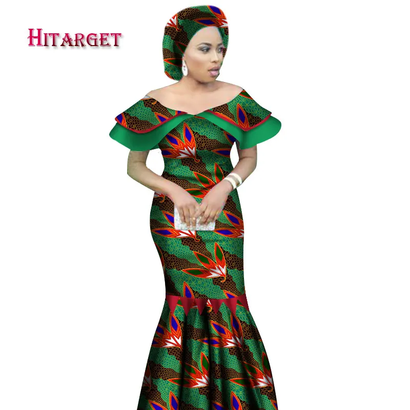 Африканский Базен Riche платья для женщин африканская одежда восковой печати русалка Питер Пэн платья Дашики одежда WY2452