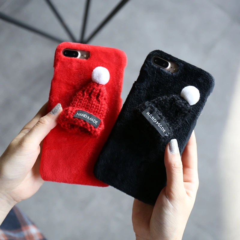 KISSCASE чехол с шапкой для iPhone 11 Pro 6 7 8 Plus X XS милый Меховой s Max Рождественский теплый