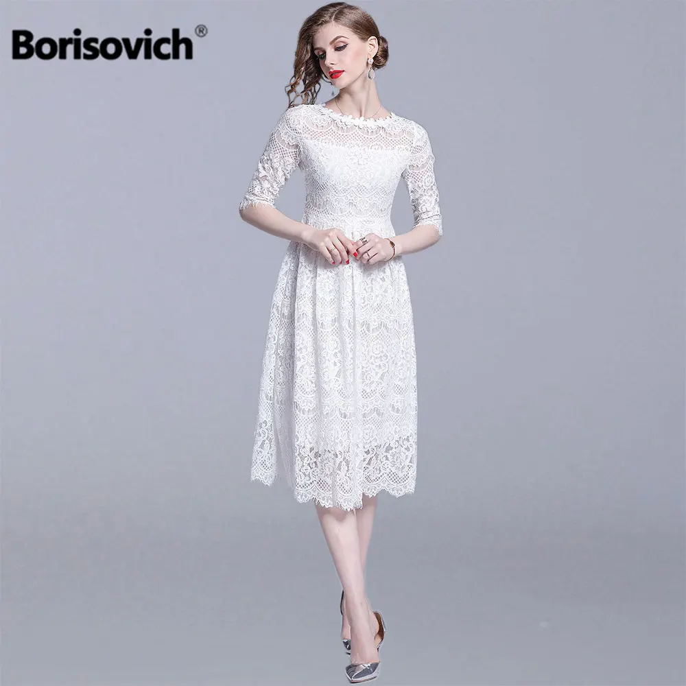 Borisovich женские летние кружевные Длинные платья новое поступление модные роскошные открытые белые кружевные женские элегантные вечерние платья N1304