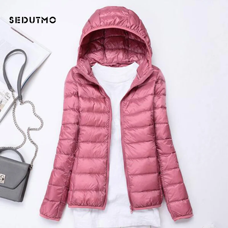 SEDUTMO Spring  Ultra Light Duck Down Jackets Women Winter Coat Hooded Short Slim Puffer Jacket ED229