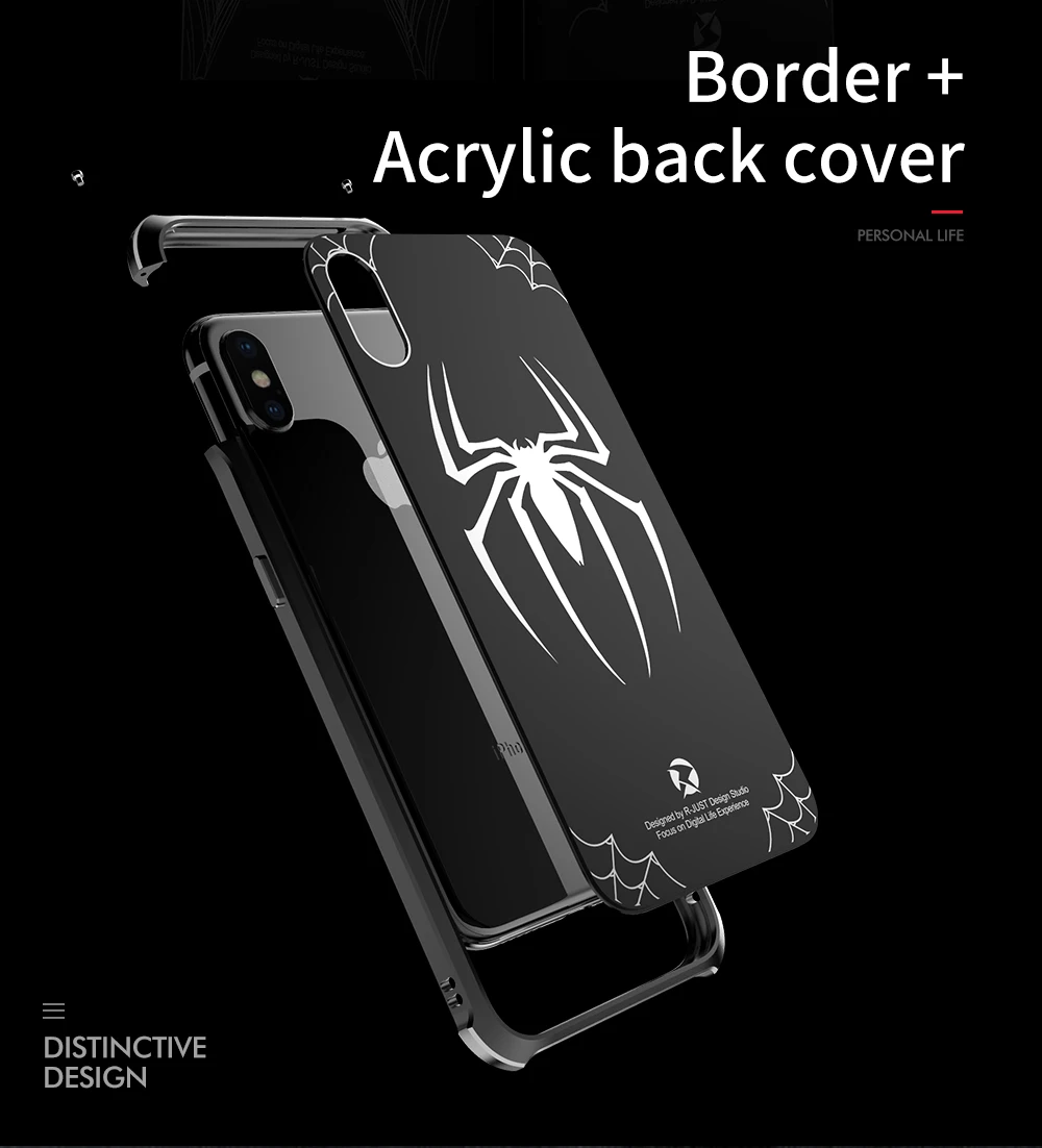 Алюминиевый бампер с акриловой задней крышкой чехол Человек паук для iPhone XS Max XR X 8