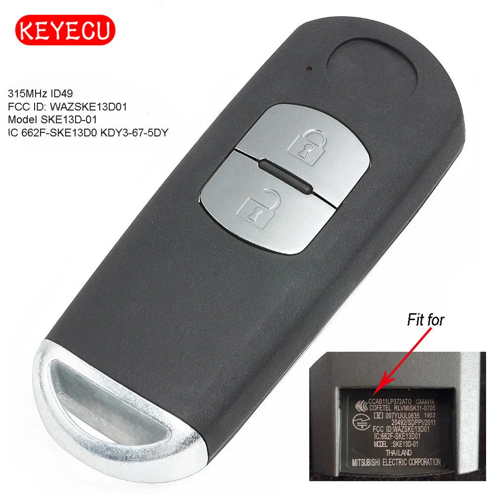Keyecu Smart Remote брелок FSK 315 мГц ID49 для Mazda 2 кнопки модели P/N: 662F SKE13D01 внедорожник SKE13D