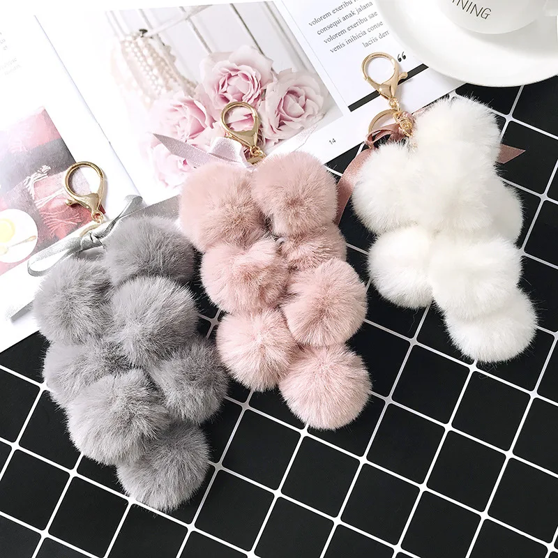 Woolly Ball Key Button Rex Rabbit Furry Hanging Lady Handbag Pendant | Багаж и сумки