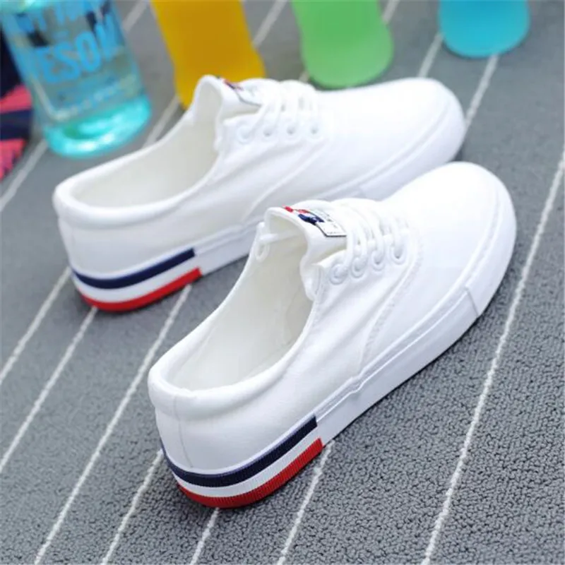 2017 Женская мода повседневная Холст плоские белые туфли Дамы Твердые кроссовки