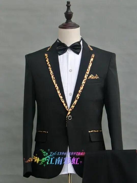

(chaqueta + Pantalones + corbata) traje de leopardo para hombre, traje de presentador, vestido de cantante, disfraces forma