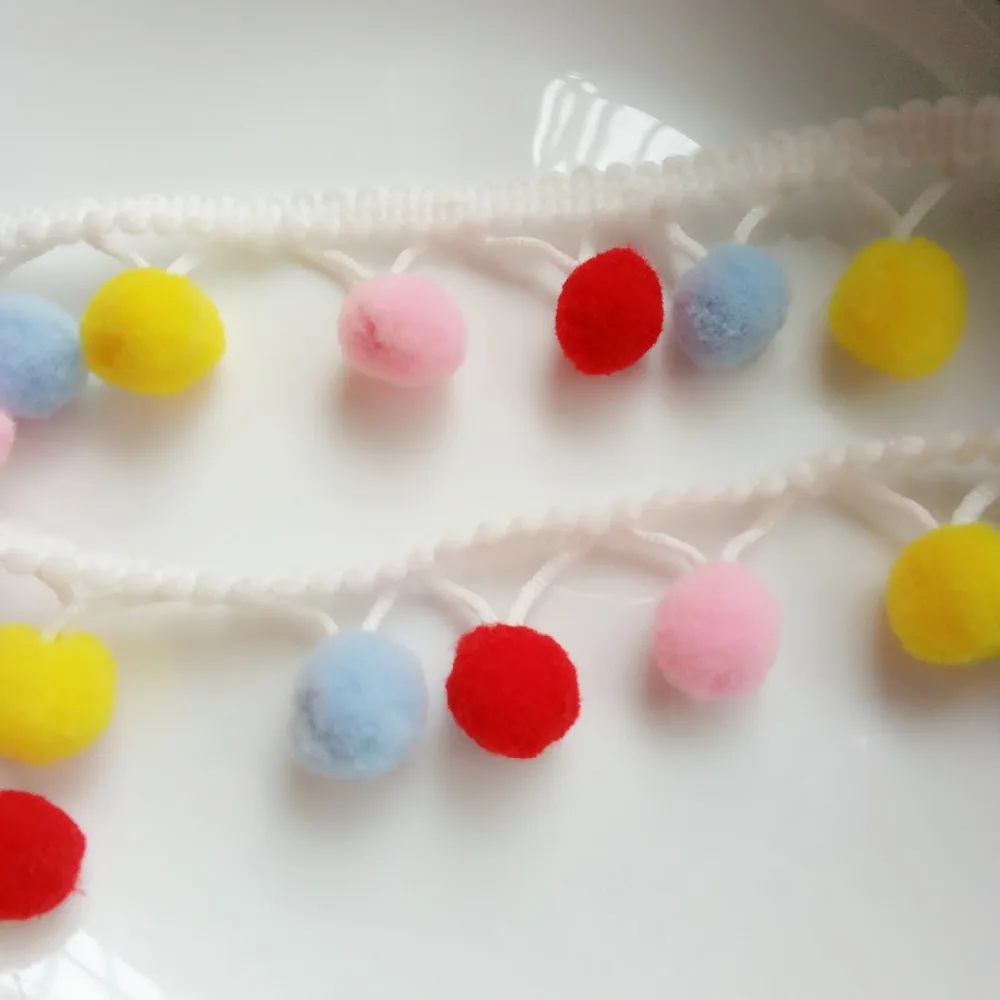 New 5Yards/Lot Hot Sale 15mm Pom Trim Ball Fringe Ribbon Mixed Colors Pompom Lace For Curtain/Clothes Decoration DIY Craft | Дом и сад