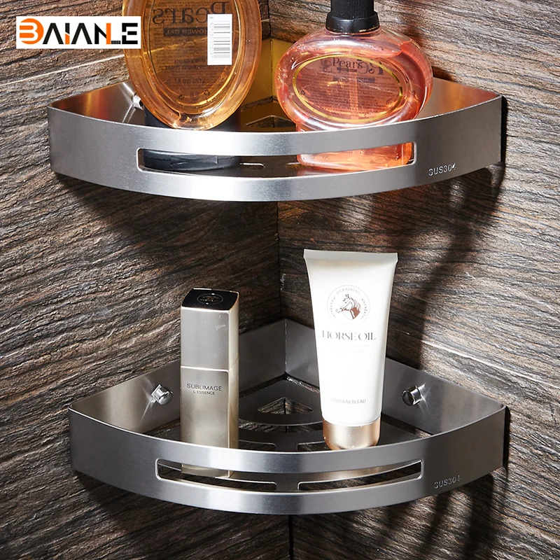 

Stainless Steel Bathroom Shelves Corner shelf Brushed Nickel Wall Mount triangle Shower Caddy Rack Bath Accessories