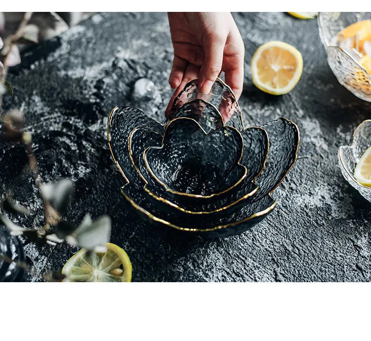 KINGLANG Insta-style стеклянная чаша ручной работы с позолоченными краями дизайн вкус блюдо домашний салатник фруктовый десерт миска для десерта блюдо