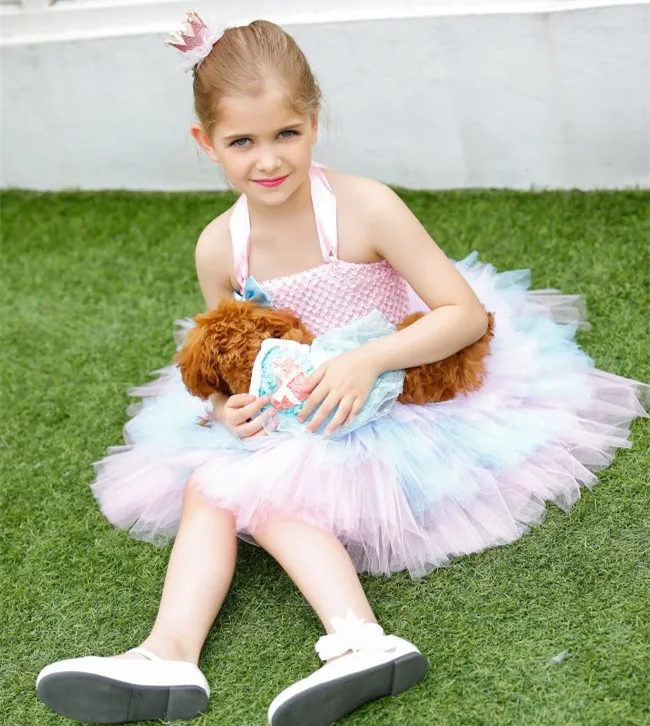 Little Girls 3Layer Cake Tutu Dress Baby Fluffy Handmade Crochet Tulle Tutus Ball Gown with Ribbon Bow Kids Wedding Party | Детская