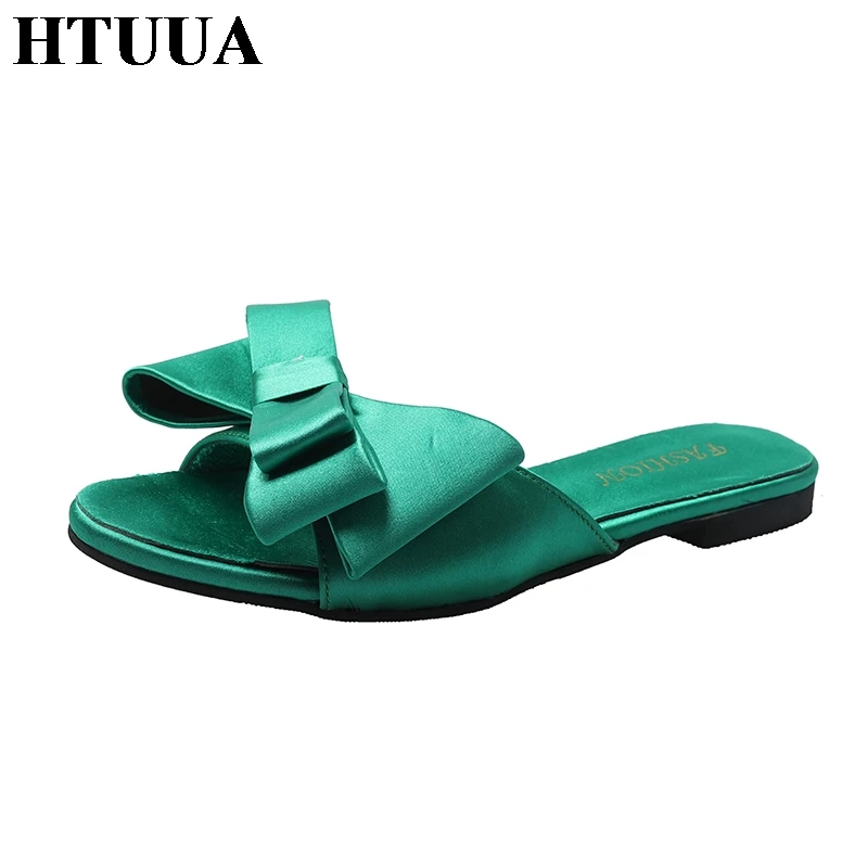 HTUUA/2019 г. Корейские модные атласные тапочки с большим бантом женская обувь