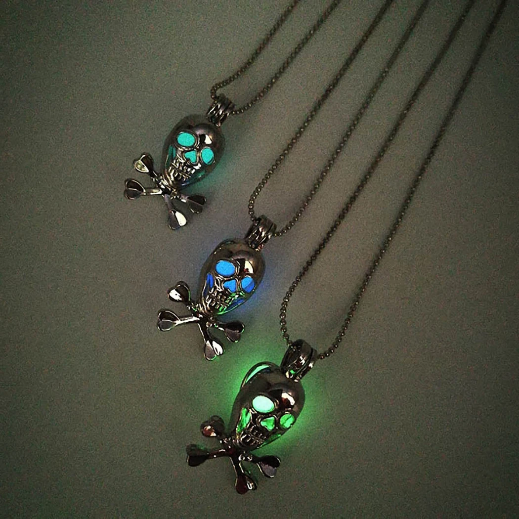 2PCS Skull Couple Necklace Luminous Pendant Hollow Out Nightclub Chain Punk Gothic For Valentine'S Day Halloween | Украшения и
