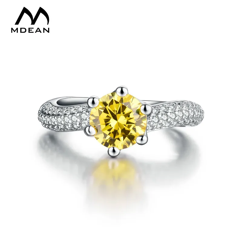 MDEAN White Gold Color Wedding Engagement Round Rings for Women Yellow AAA Zircon Jewelry Bague Bijoux Size 6 7 8 H367 | Украшения и