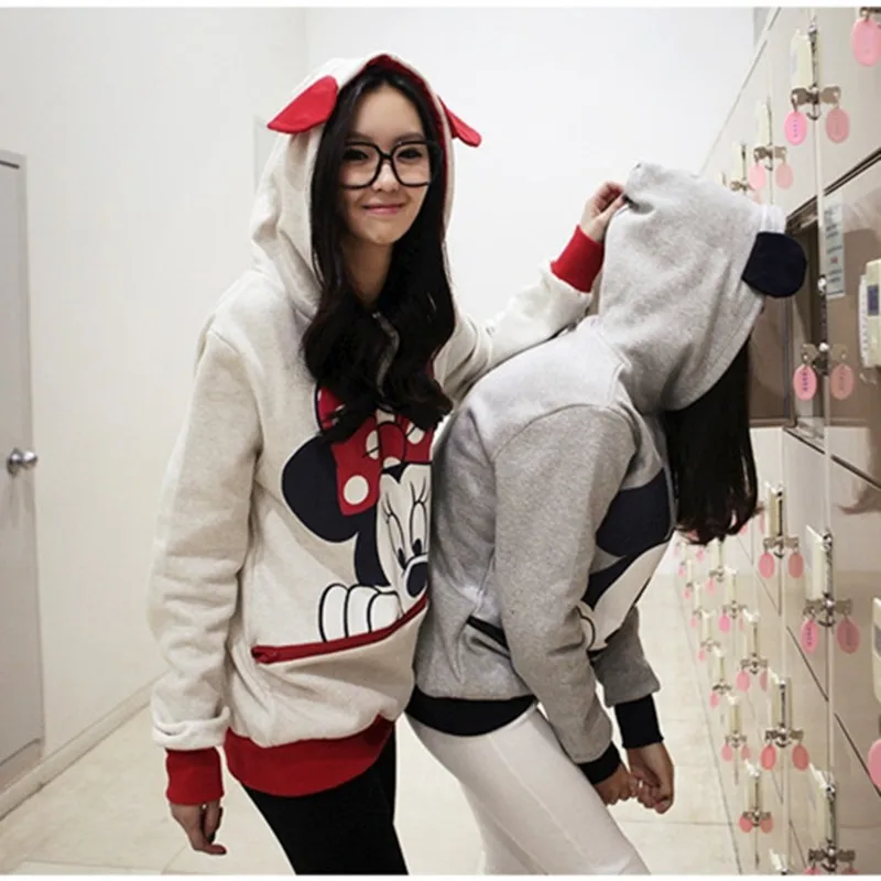 Костюм Минни Мышь с капюшоном Sweatershirt Косплэй корейский Для женщин Свободные