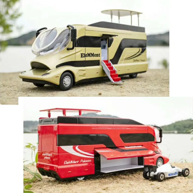 

Upgrade Version Alloy Caravan Nanny Caravan Recreational Vehicle Open Doors Stair Children's Toys Big 2 In1 Race Car Model 1:32