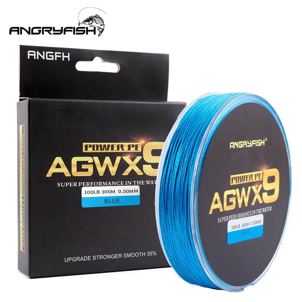

ANGRYFISH Diominate X9 PE Line 9 Strands Weaves Braided 300m/327yds Super Strong Fishing Line 15LB-100LB Blue