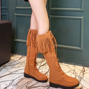 

Women's suede leather botas femininas de inverno lace-up knee high knight winter snow boots flats long boots cold Winter shoes