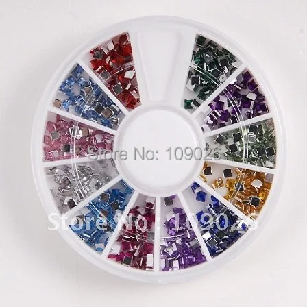 12 Цвета квадратный блестящие стразы колесико нейл арта украшения сверкающие для