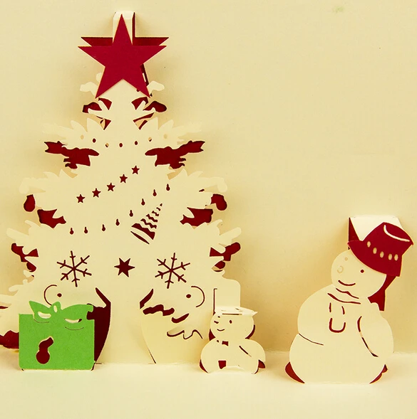 10 шт. полая елка снеговик Киригами ручной работы оригами 3D всплывающая открытка